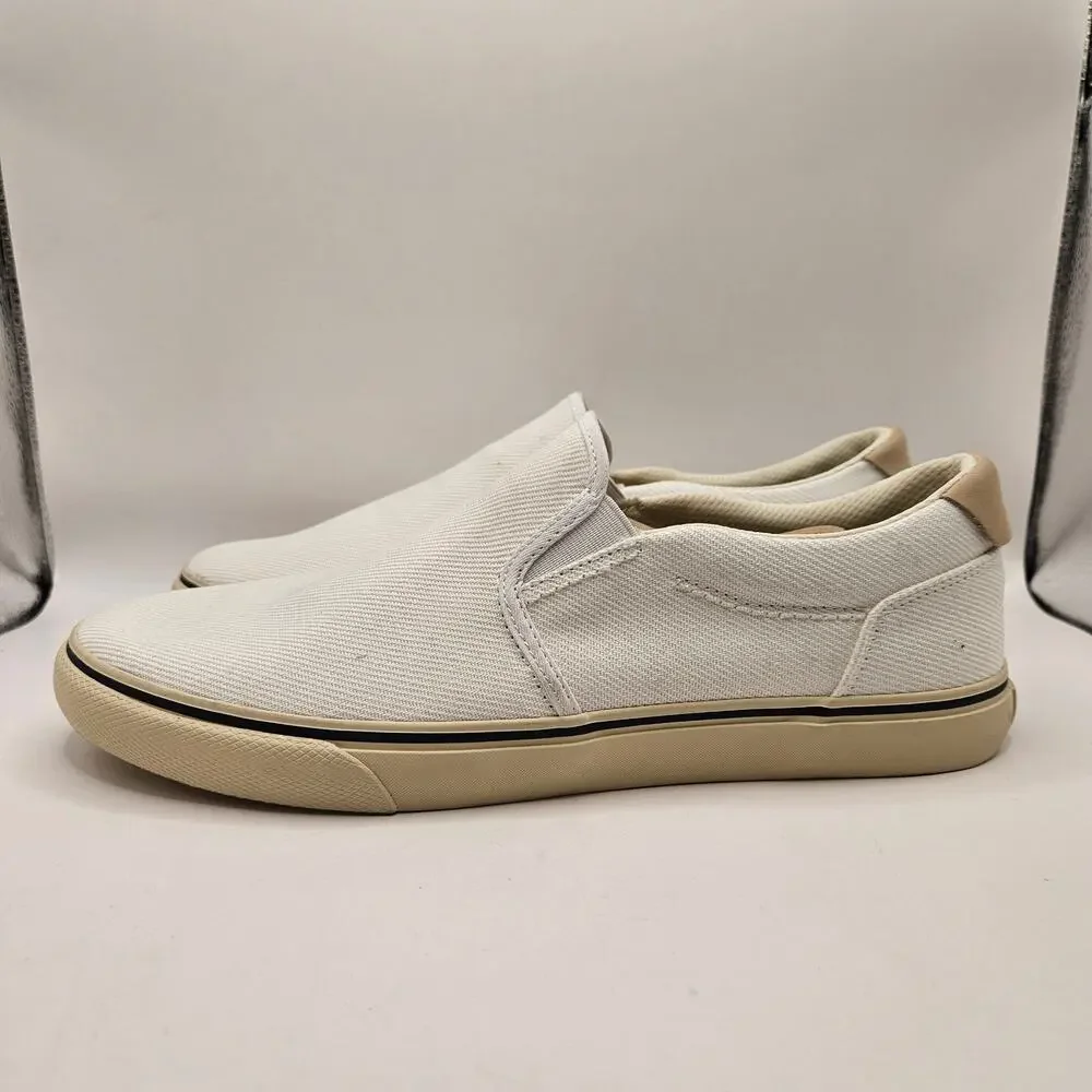 SPERRY MEN'S 11 WHITE CANVAS SLIP ON LOW TOP SNEAKER 109115 NWOB